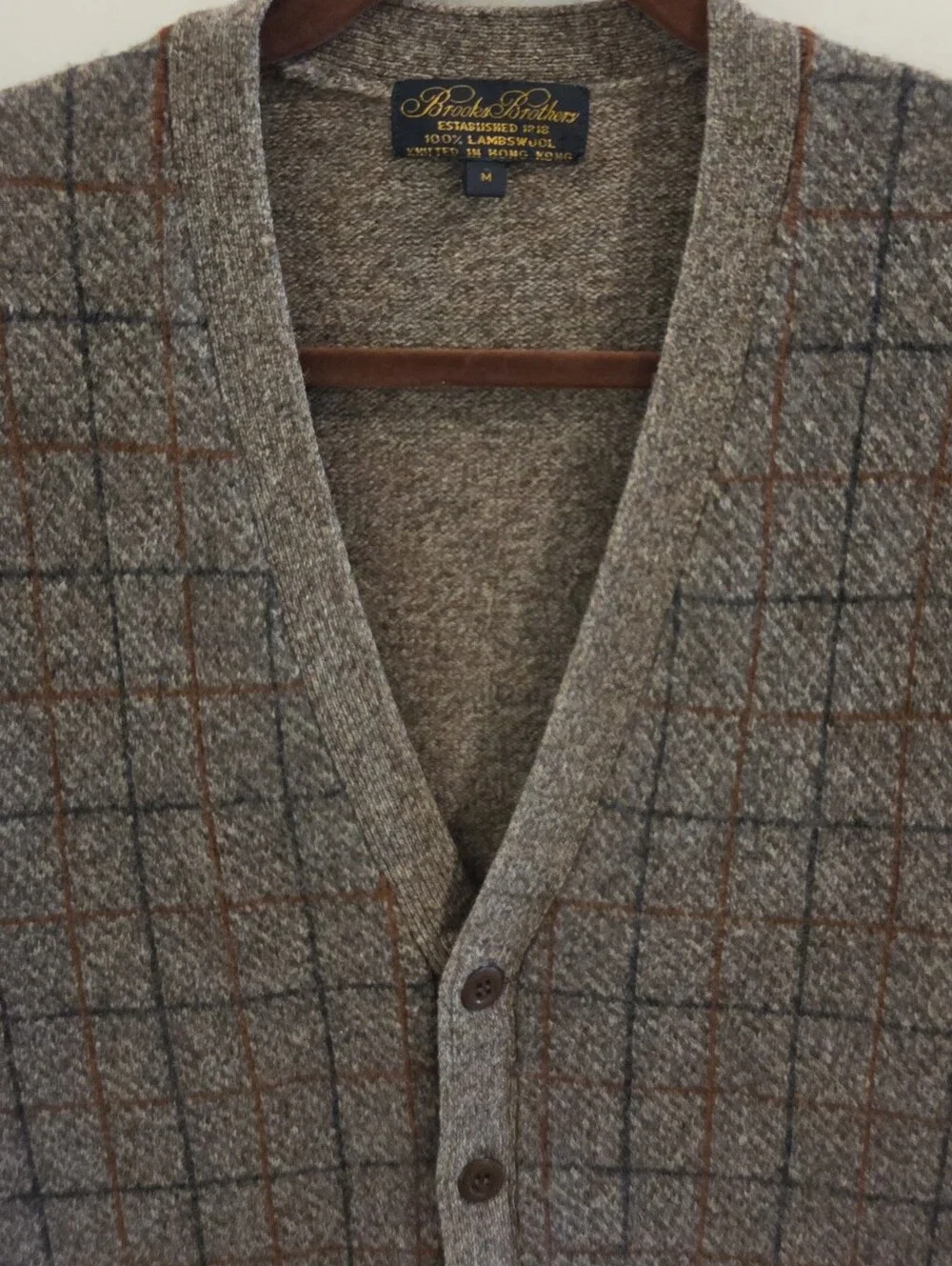 Vintage Brooks Brothers Lambswool Knit 5-Button Plaid Sweater Vest - Size Medium